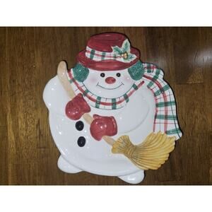 Fitz And Floyd Christmas Top Hat Snowman Canape Cookie Platter Plate